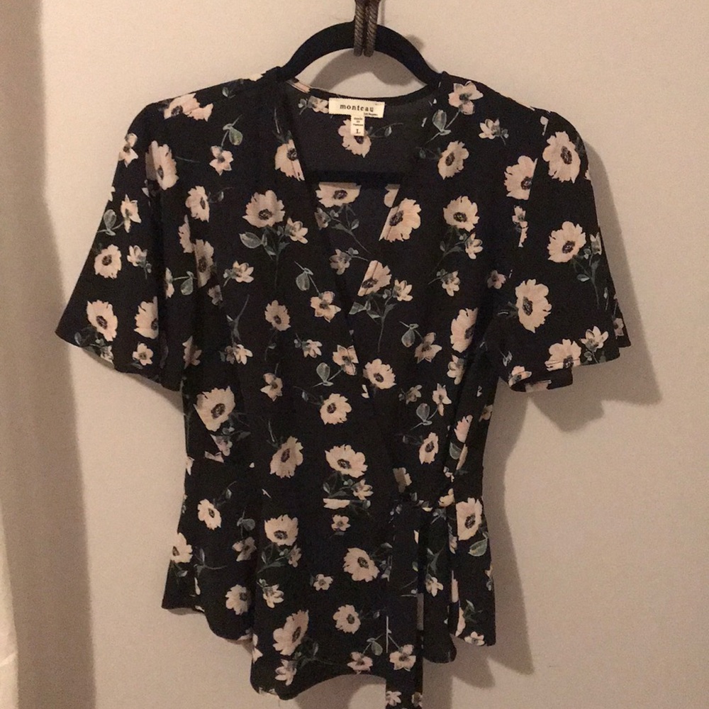 Floral Wrap Blouse with Kimono Sleeve